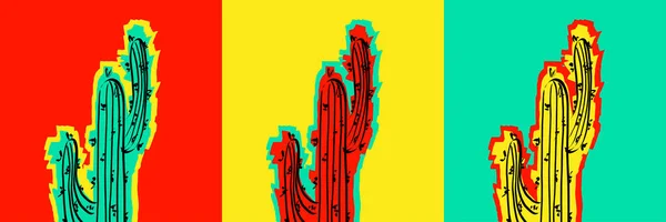 Set Warna Warni Gambar Kaktus Seni Pop - Stok Vektor
