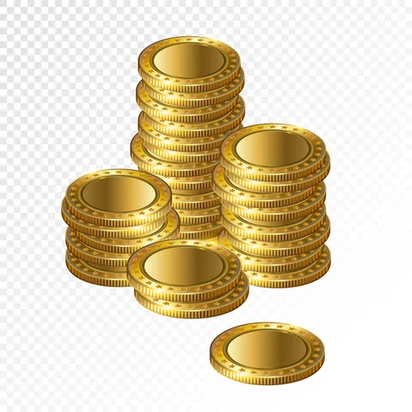 Realistische Goldmünzen Auf Transparentem Hintergrund — Stockvektor