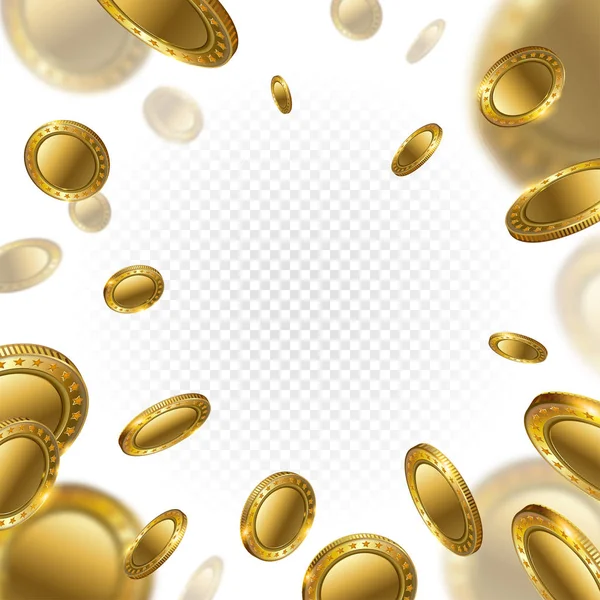 Realistic Golden Coins Flying Transparent Background — Stock Vector