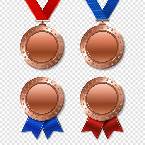 Set Realistic Champion Bronze Award Medals — Stock Vector