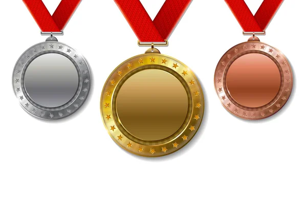 Conjunto Prêmios Ouro Prata Bronze Hampion Realista —  Vetores de Stock