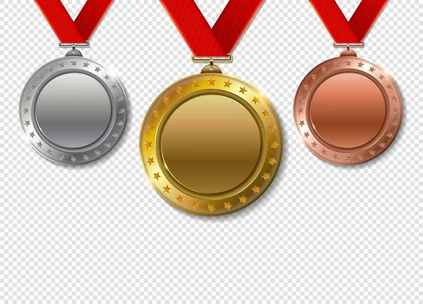Ayarla Gerçekçi Hampion Altın Gümüş Bronz Ödül — Stok Vektör