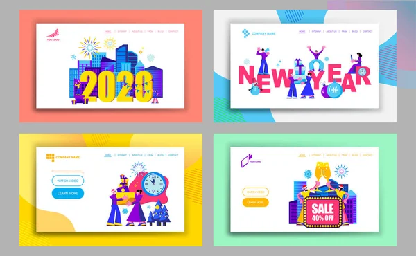 Set Landing Pages 2020 Happy New Year Merry Christmas — 스톡 벡터