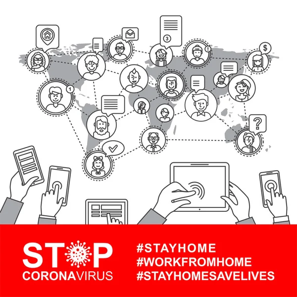 Coronavirus Social Network Flat Concept Hospitals Medical Facilities — Stock Vector