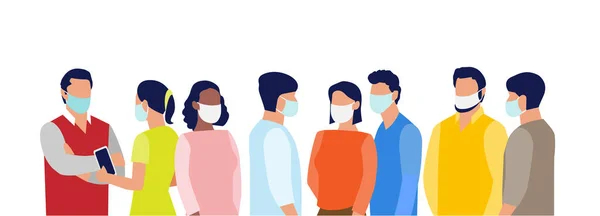 stock vector Group of people wearing medical masks to prevent coronavirus, disease, flu, air pollution