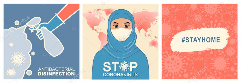 Set of Coronavirus banners and seamless pattern.