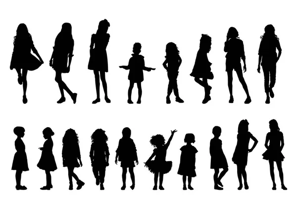 Silhouettes Girls Different Ages Motion — Stock Vector