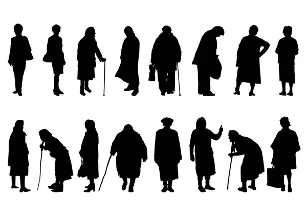 Silhouettes Elderly Women Different Movements — Stock Vector
