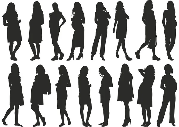 Set Silhouettes Pregnant Young Women — Stock Vector