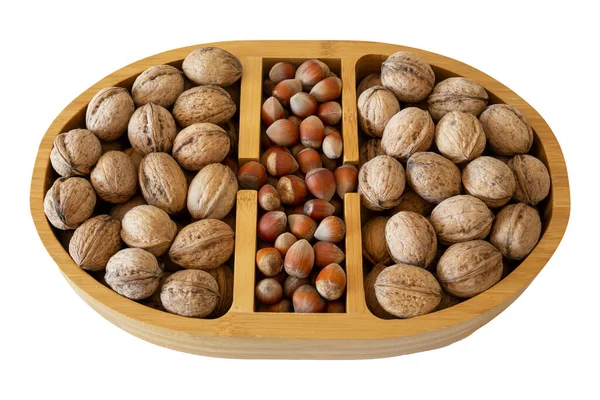 Bamboo Bowl Walnuts — Stock Photo, Image