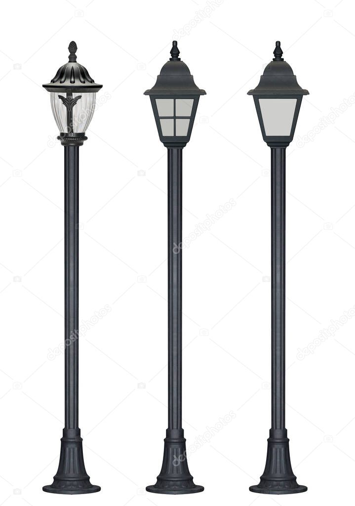 vintage Street and garden Lamp pole  posts isolated on white background