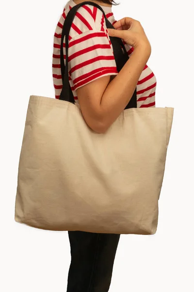 Handtasche Canvas Auf Weißem Hintergrund — Stockfoto