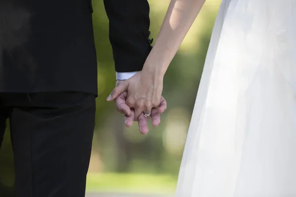 Bride Groom Holding Hands Outdoors — Stock Photo, Image