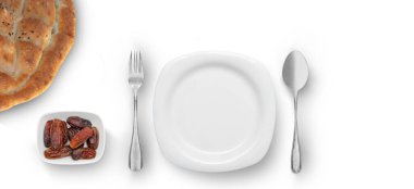 fastin concept - empty plate on white background clipart