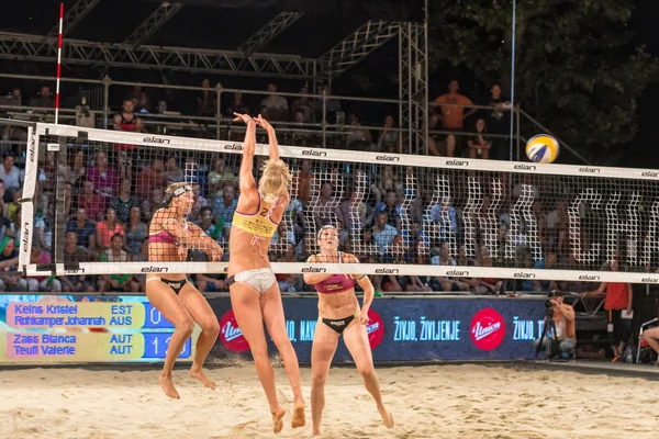 Bianca Zass Ljubljana plaj voleybolu Challenge finalde maçın son nokta için Kristel Keins puanlama