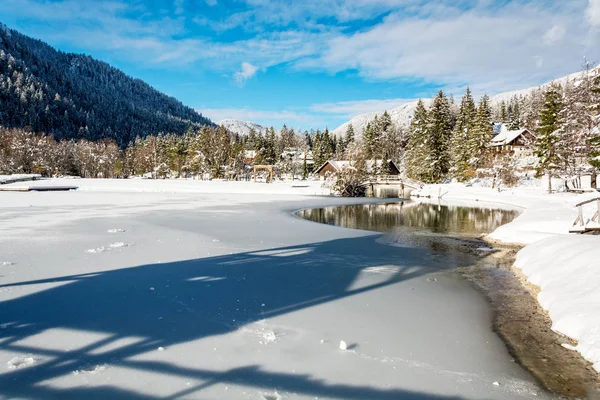 Frozen Lake Jasna Kranjska Gora View Tower Sunny Winter Day — Stock Photo, Image