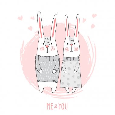 Sevimli Tavşan kaç. Sevgililer günü kartı. Vektör çizim.