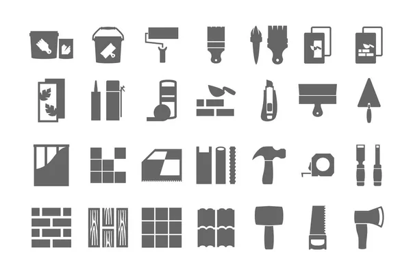 Materiales de construcción, iconos de reparación. vector conjunto . — Vector de stock