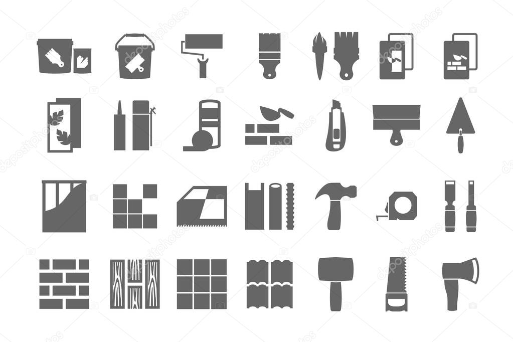 construction materials, repair icons. vector set.