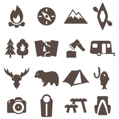 Kamp Icons set, işareti trekking. 