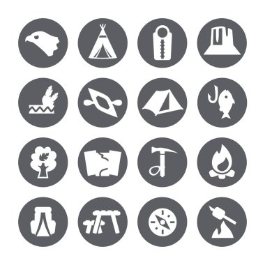 Kamp Icons set, işareti trekking. 