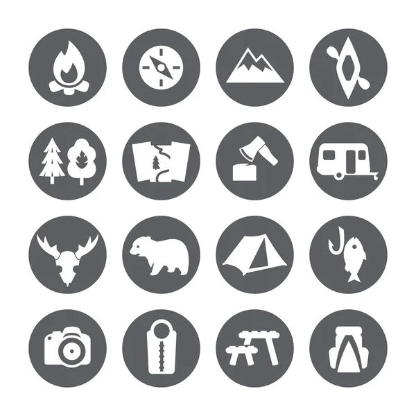 Conjunto de iconos de camping, señal de trekking . — Archivo Imágenes Vectoriales