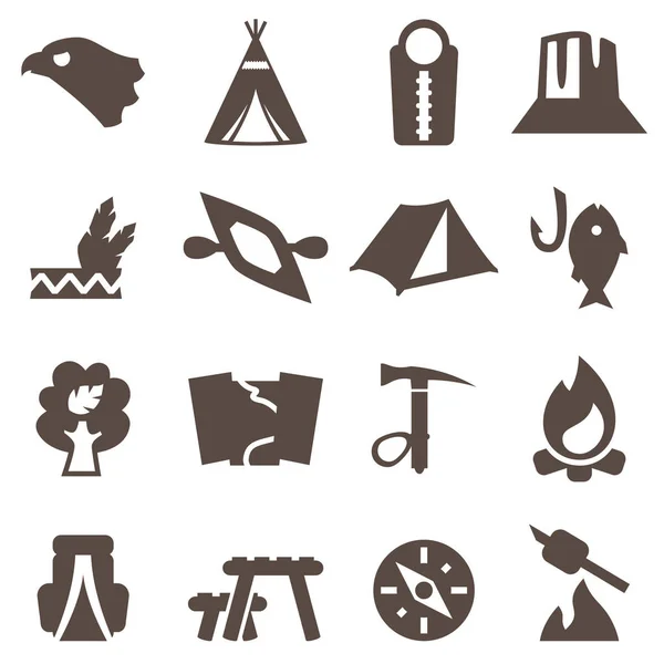 Kamp Icons set, işareti trekking. 