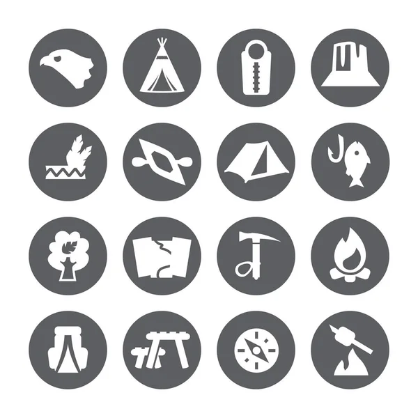 Conjunto de iconos de camping, señal de trekking . — Vector de stock