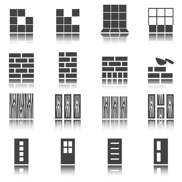 Réparer les icônes. signes vectoriels, réflexion de l'ombre. ensemble de matériaux de construction . — Image vectorielle