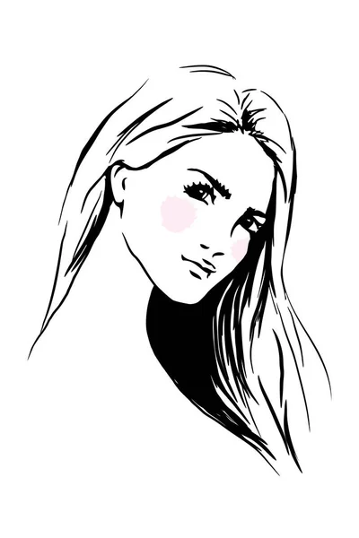 Face woman sketch, long hair. Fashion portrait. — Stock Photo, Image