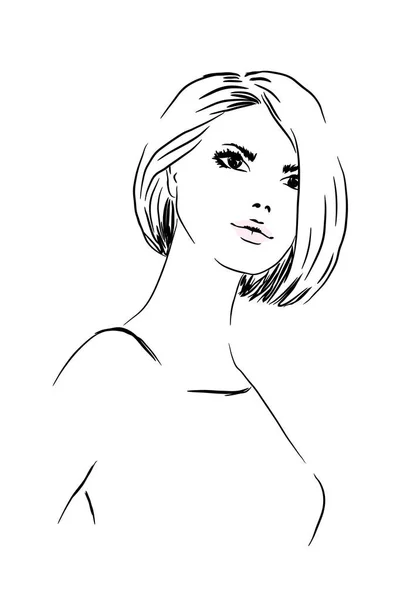 Face woman sketch,haircut bob.  Fashion portrait. — Stock Photo, Image