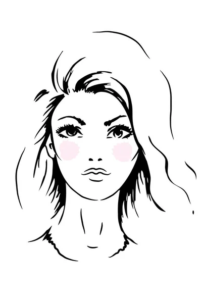 Face woman sketch,volumized waves hairstyle. Fashion portrait. — Stock Photo, Image