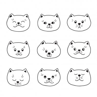 çekilmiş siyah taslak sevimli kediler, vektör çizim, el.