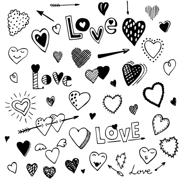 Set of heart doodles. Hand drawn vector. — Stock Vector