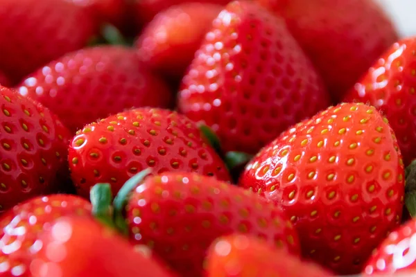 Many Organic Strawberries Background Shows Red Berries Seeds Food Background — Stock Photo, Image