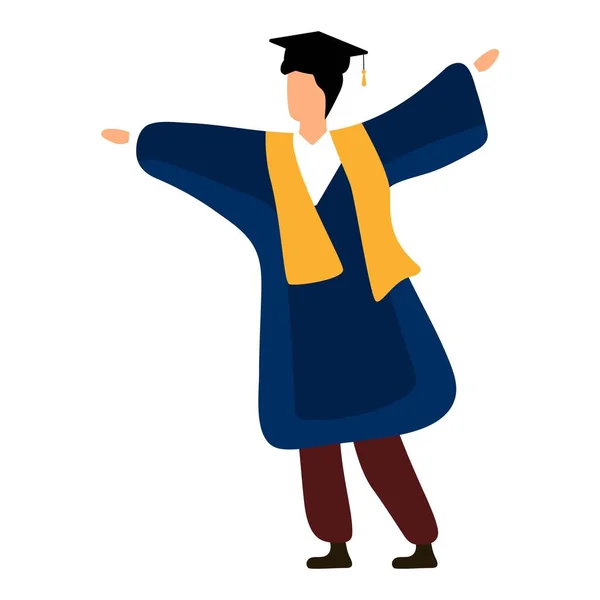 Άνδρας φοιτητής στο παραδοσιακό φόρεμα αποφοίτησης, εικονογράφηση στυλ κινουμένων σχεδίων απομονώνονται σε λευκό φόντο. Νεαρός με ακαδημαϊκό ένδυμα απόφοιτος Πανεπιστημίου. — Διανυσματικό Αρχείο