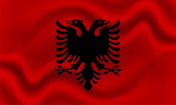 Bandera Nacional Albania Sobre Tela Algodón Ondulado Ilustración Vectorial Realista — Archivo Imágenes Vectoriales