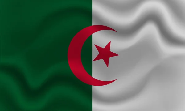 波状の綿の生地にアルジェリアの国旗です 現実的なベクトル図 — ストックベクタ