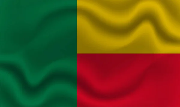Benins Flagga Vågigt Bomullstyg Realistisk Vektor Illustration — Stock vektor