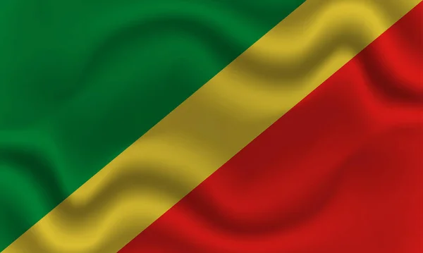 Flaga Narodowa Konga Brazzaville Falistej Tkaninie Bawełnianej Realistyczna Ilustracja Wektora — Wektor stockowy