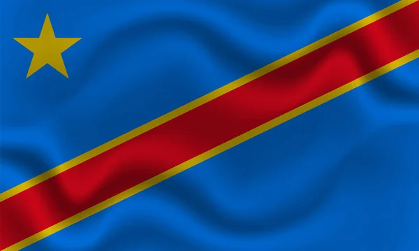 Nationale Vlag Van Democratische Republiek Congo Golvend Katoenen Weefsel Realistische — Stockvector