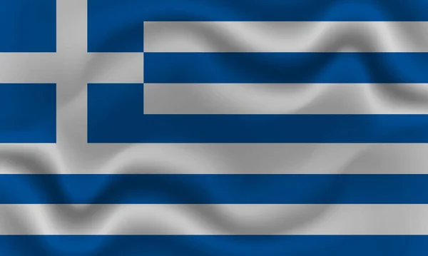 Bandera Nacional Grecia Sobre Tela Algodón Ondulado Ilustración Vectorial Realista — Vector de stock