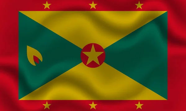 Bandeira Nacional Granada Tecido Algodão Ondulado Ilustração Vetorial Realista — Vetor de Stock