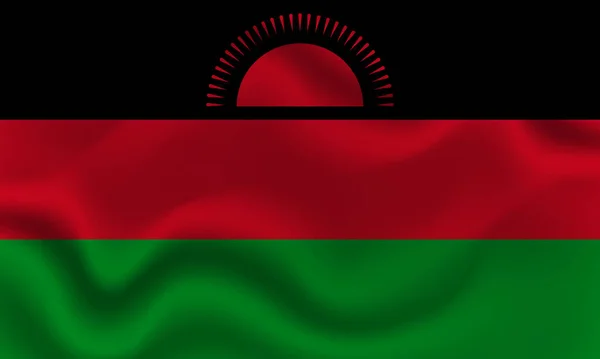 Bandiera Nazionale Del Malawi Tessuto Cotone Ondulato Illustrazione Vettoriale Realistica — Vettoriale Stock