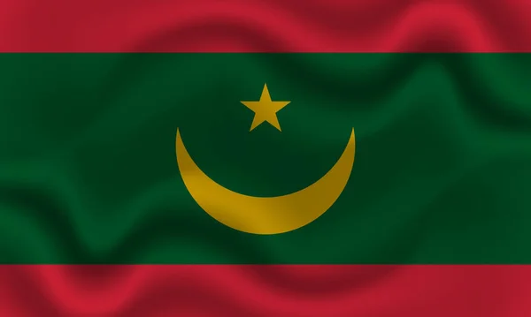 Drapeau National Mauritanie Sur Tissu Coton Ondulé Illustration Vectorielle Réaliste — Image vectorielle