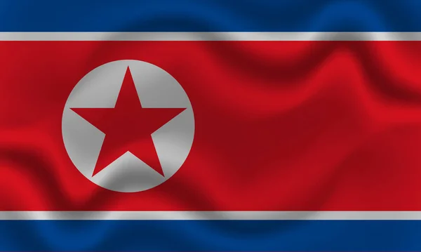 National Flag North Korea Wavy Cotton Fabric Realistic Vector Illustration — Stock Vector