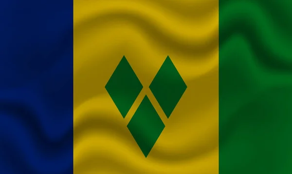 Saint Vincent Grenadine Szigetek Nemzeti Lobogója Hullámos Pamutszöveten Reális Vektor — Stock Vector