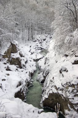 Dağlarda kış yürüyüşü sağlık iyileştirme ve doğada eğitici. Konum - Adygea Cumhuriyeti.