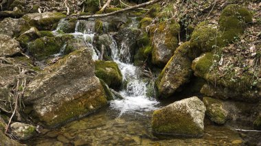 Rusya, Krasnodar Bölgesi, Ayuk Nehri Şelaleleri. Yürüyüş için güzel bir doğa..