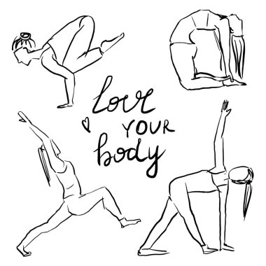 Yoga. Çizimlerin vektör kümesi